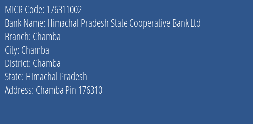 Himachal Pradesh State Cooperative Bank Ltd Chamba MICR Code