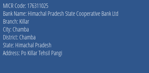 Himachal Pradesh State Cooperative Bank Ltd Killar MICR Code