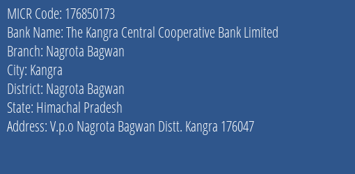 The Kangra Central Cooperative Bank Limited Nagrota Bagwan MICR Code