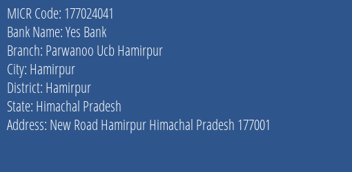 Parwanoo Urban Co Op Bank Hamirpur MICR Code