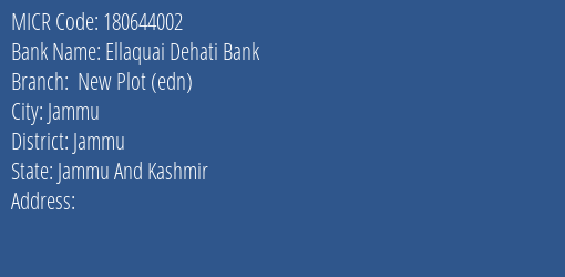 Ellaquai Dehati Bank New Plot Edn Branch Address Details and MICR Code 180644002
