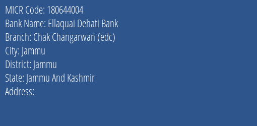 Ellaquai Dehati Bank Chak Changarwan Edc Branch Address Details and MICR Code 180644004