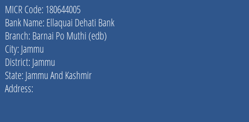 Ellaquai Dehati Bank Barnai Po Muthi Edb Branch Address Details and MICR Code 180644005