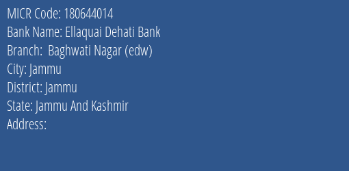 Ellaquai Dehati Bank Baghwati Nagar Edw Branch Address Details and MICR Code 180644014