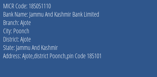 Jammu And Kashmir Bank Limited Ajote MICR Code