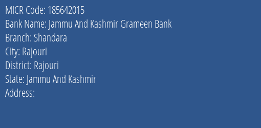 Jammu And Kashmir Grameen Bank Shandara MICR Code