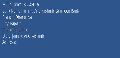 Jammu And Kashmir Grameen Bank Dharamsal MICR Code