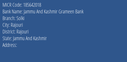 Jammu And Kashmir Grameen Bank Solki MICR Code