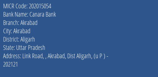Canara Bank Akrabad MICR Code