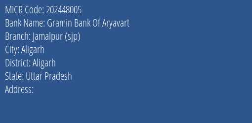Gramin Bank Of Aryavart Jamalpur Sjp MICR Code