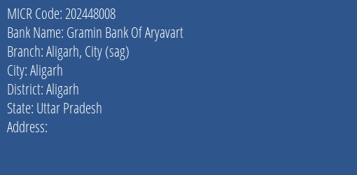 Gramin Bank Of Aryavart Aligarh City Sag MICR Code