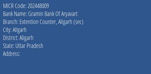 Gramin Bank Of Aryavart Extention Counter Aligarh Sec MICR Code