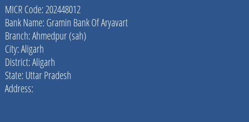 Gramin Bank Of Aryavart Ahmedpur Sah MICR Code