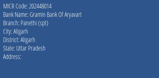 Gramin Bank Of Aryavart Panethi Spt MICR Code