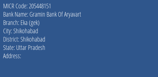 Gramin Bank Of Aryavart Eka Gek MICR Code