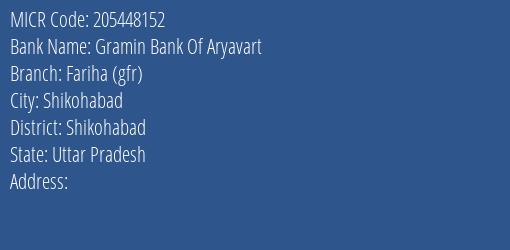 Gramin Bank Of Aryavart Fariha Gfr MICR Code