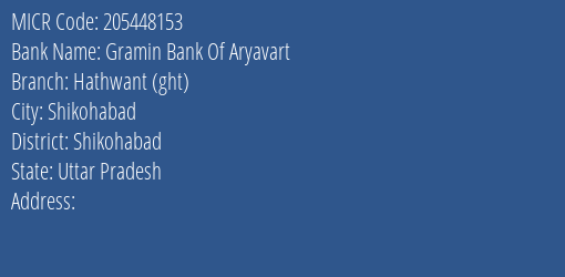Gramin Bank Of Aryavart Hathwant Ght MICR Code