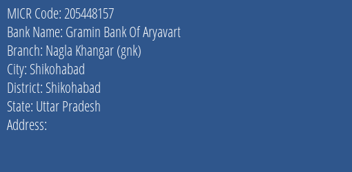 Gramin Bank Of Aryavart Nagla Khangar Gnk MICR Code