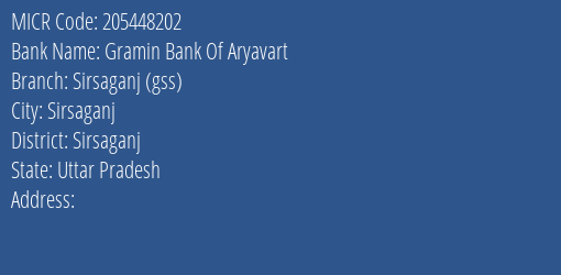 Gramin Bank Of Aryavart Sirsaganj Gss MICR Code