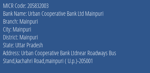 Urban Cooperative Bank Ltd Mainpuri Mainpuri MICR Code