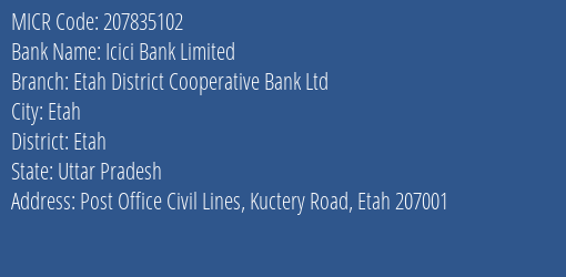 Etah District Cooperative Bank Ltd Etah MICR Code