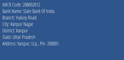 State Bank Of India Halsey Road Branch Address Details and MICR Code 208002012