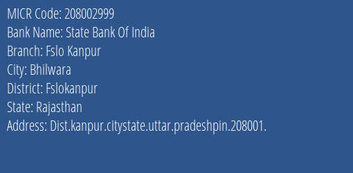 State Bank Of India Centralised Agri Processing Cell Capc Kanpur Branch Address Details and MICR Code 208002999