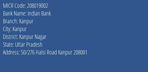 Indian Bank Kanpur MICR Code