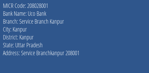 Uco Bank Service Branch Kanpur MICR Code