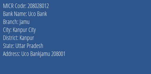 Uco Bank Jamu MICR Code