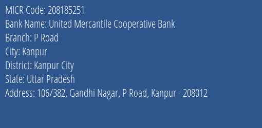 United Mercantile Cooperative Bank P Road MICR Code