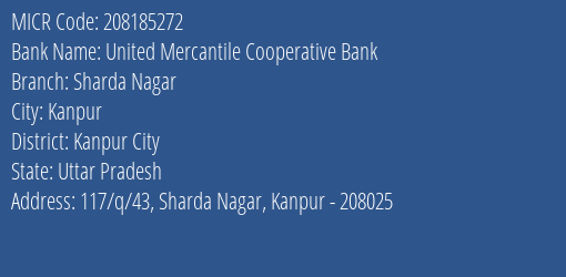 United Mercantile Cooperative Bank Sharda Nagar MICR Code