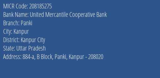 United Mercantile Cooperative Bank Panki MICR Code