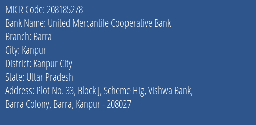 United Mercantile Cooperative Bank Barra MICR Code