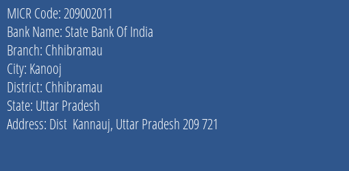 State Bank Of India Chhibramau MICR Code
