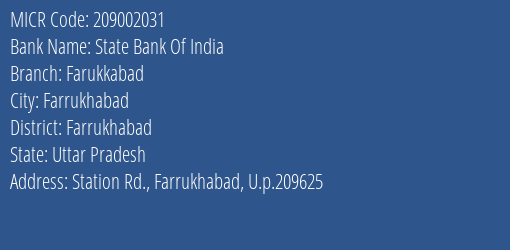 State Bank Of India Farukkabad MICR Code