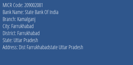 State Bank Of India Kamalganj MICR Code
