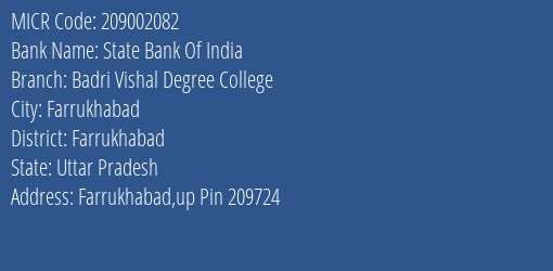 State Bank Of India Badri Vishal Degree College MICR Code