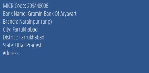 Gramin Bank Of Aryavart Narainpur Anp MICR Code