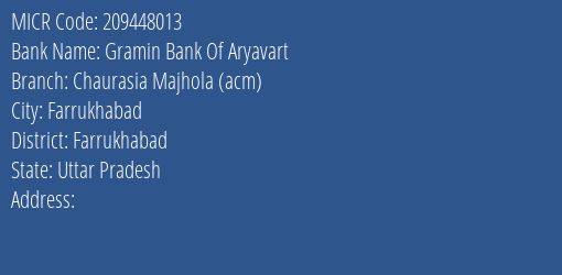 Gramin Bank Of Aryavart Chaurasia Majhola Acm MICR Code