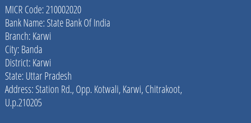 State Bank Of India Karwi Branch MICR Code 210002020