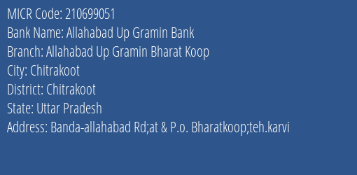 Allahabad Up Gramin Bank Allahabad Up Gramin Bharat Koop MICR Code