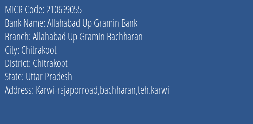 Allahabad Up Gramin Bank Allahabad Up Gramin Bachharan MICR Code