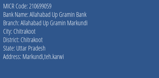 Allahabad Up Gramin Bank Allahabad Up Gramin Markundi MICR Code