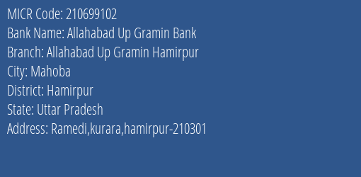 Allahabad Up Gramin Bank Allahabad Up Gramin Hamirpur MICR Code