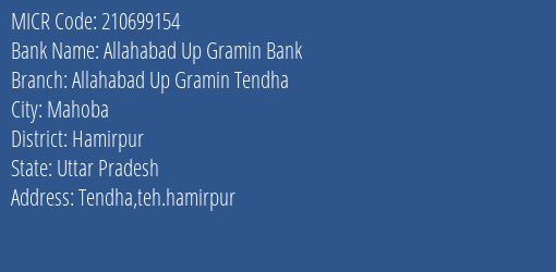 Allahabad Up Gramin Bank Allahabad Up Gramin Tendha MICR Code
