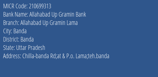 Allahabad Up Gramin Bank Allahabad Up Gramin Lama MICR Code