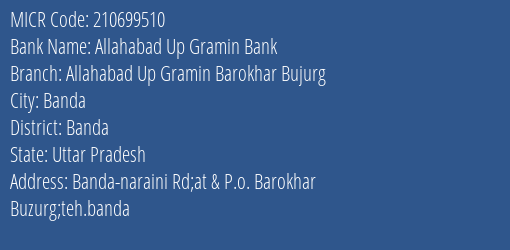 Allahabad Up Gramin Bank Allahabad Up Gramin Barokhar Bujurg MICR Code