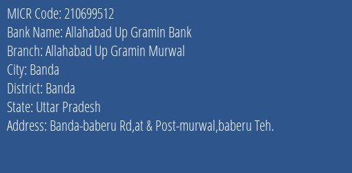 Allahabad Up Gramin Bank Allahabad Up Gramin Murwal MICR Code