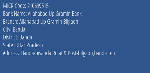 Allahabad Up Gramin Bank Allahabad Up Gramin Bilgaon MICR Code